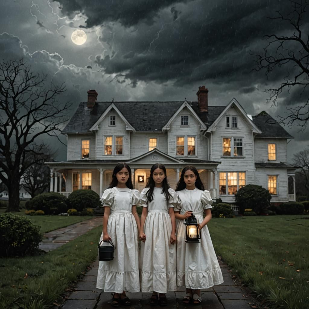 Two Girls Await the Storm with Lantern