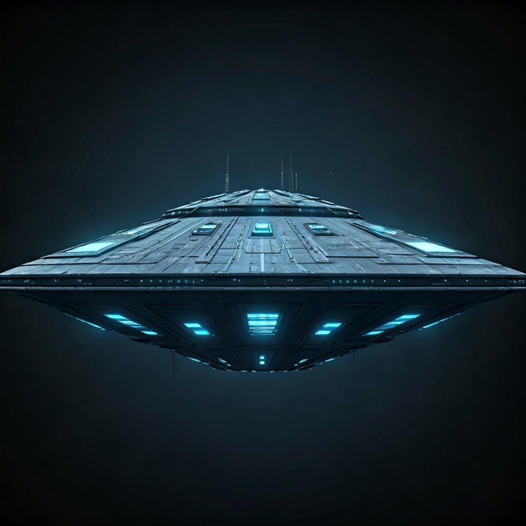 Ominous Flying Saucer Spaceship in Dystopian Sci-Fi Style