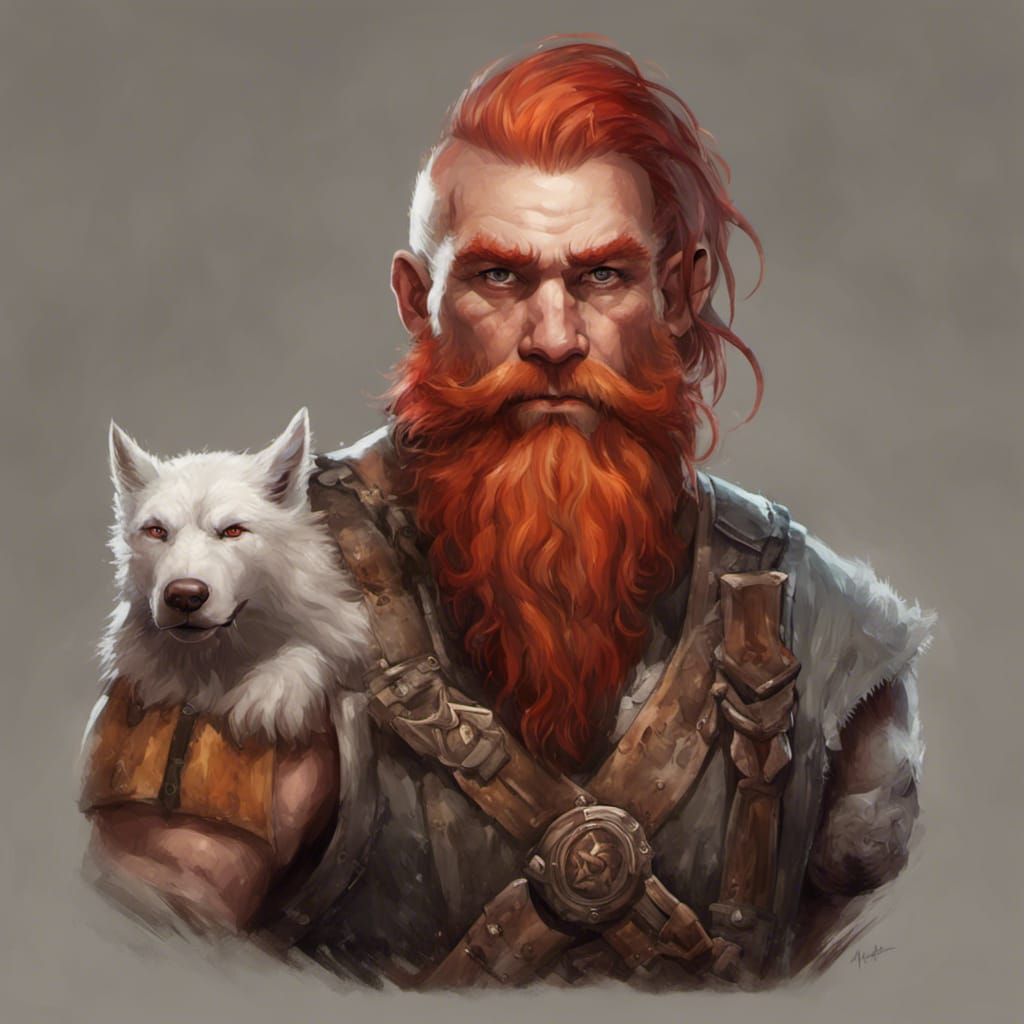 Dwarf Barbarian and Dire Wolf Portrait