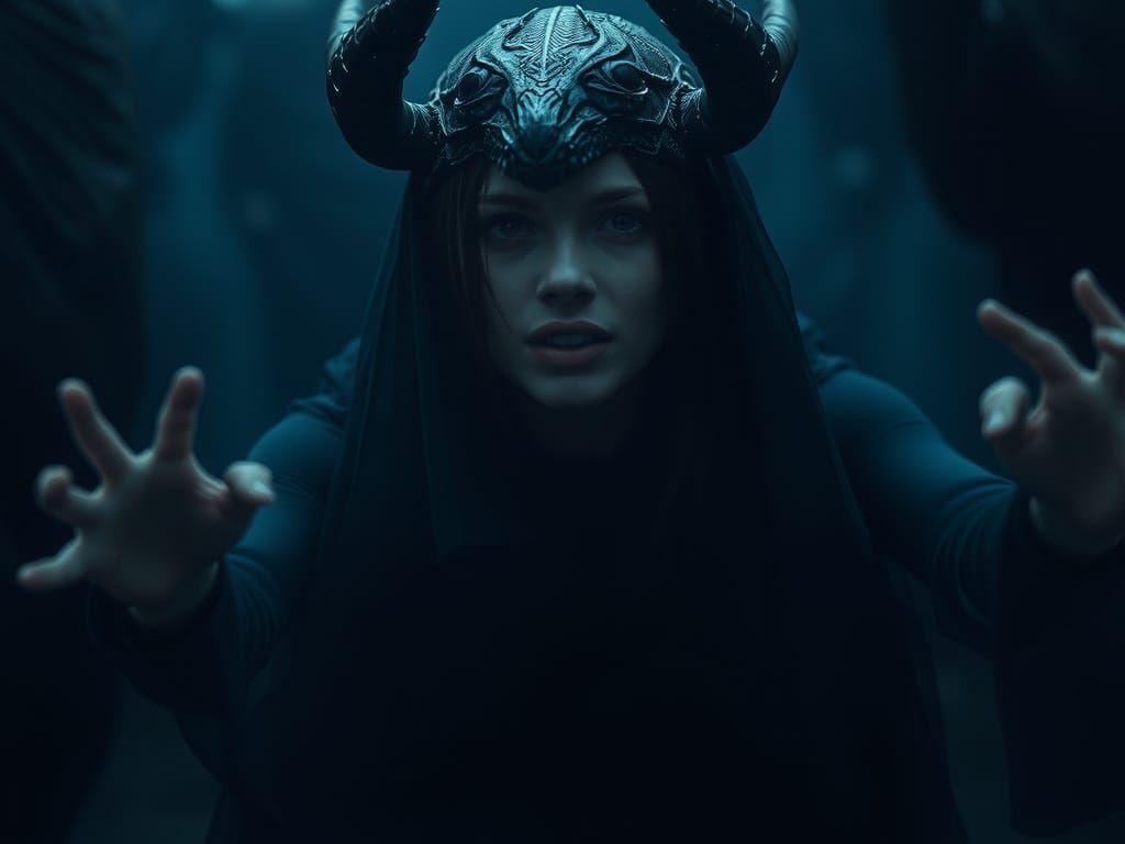 Mysterious Woman in Dark, Cinematic, Futuristic Style