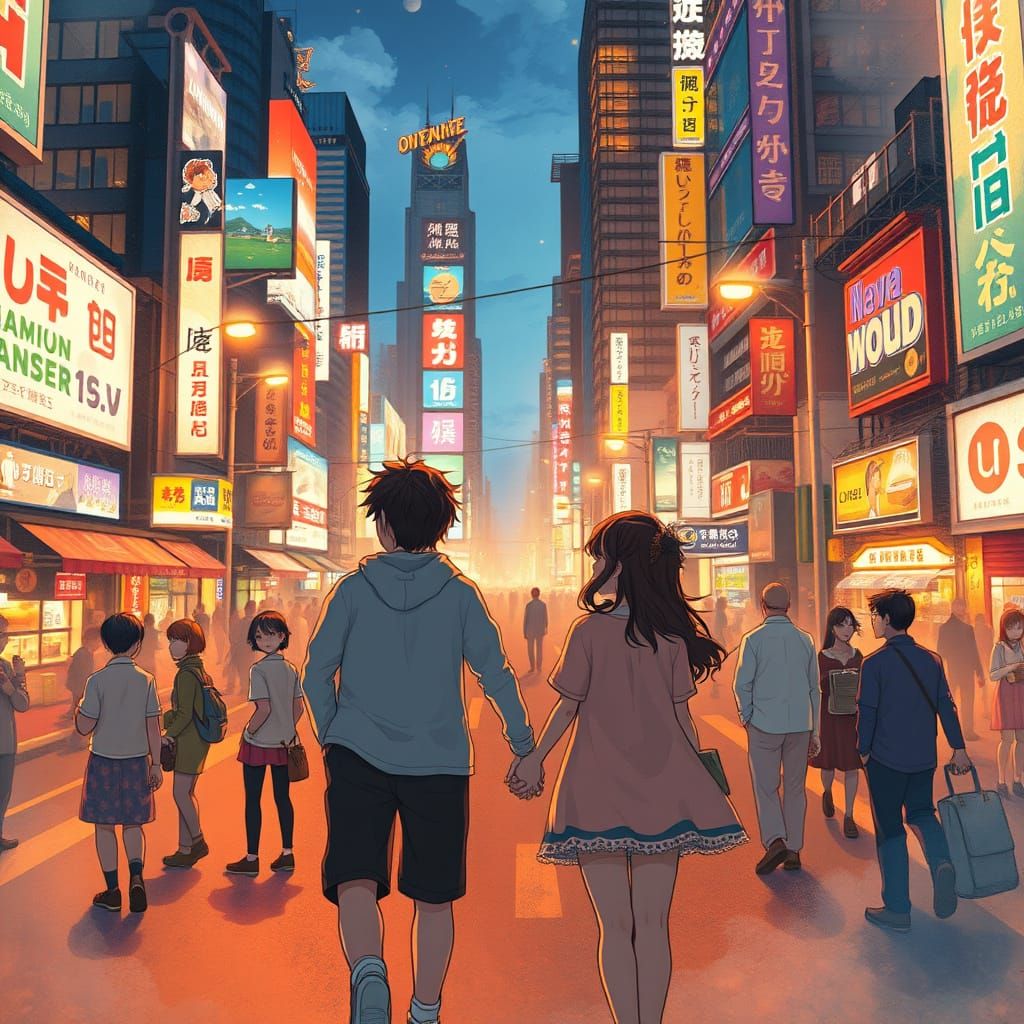 Romantic Cityscape in Vibrant Neon