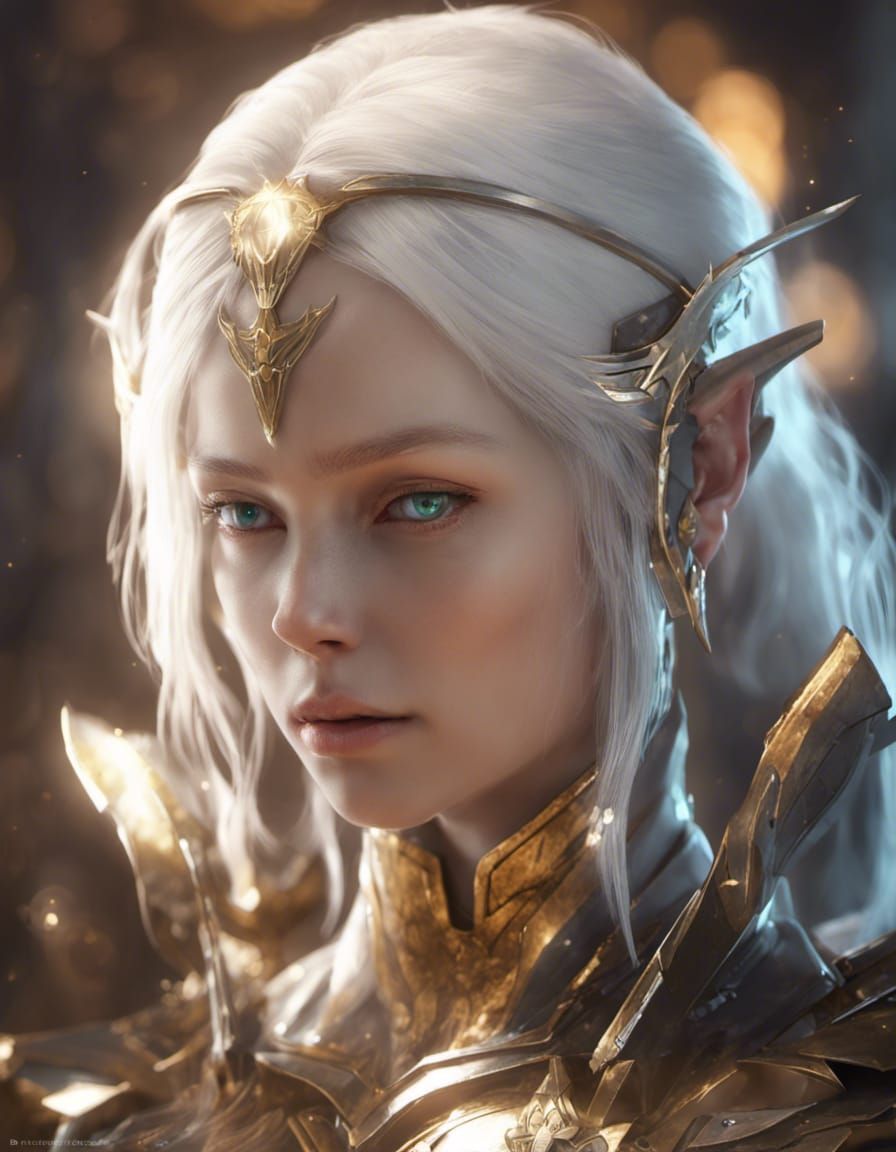 Pallid Elf Cleric in Metal Armor, Cel-Shaded