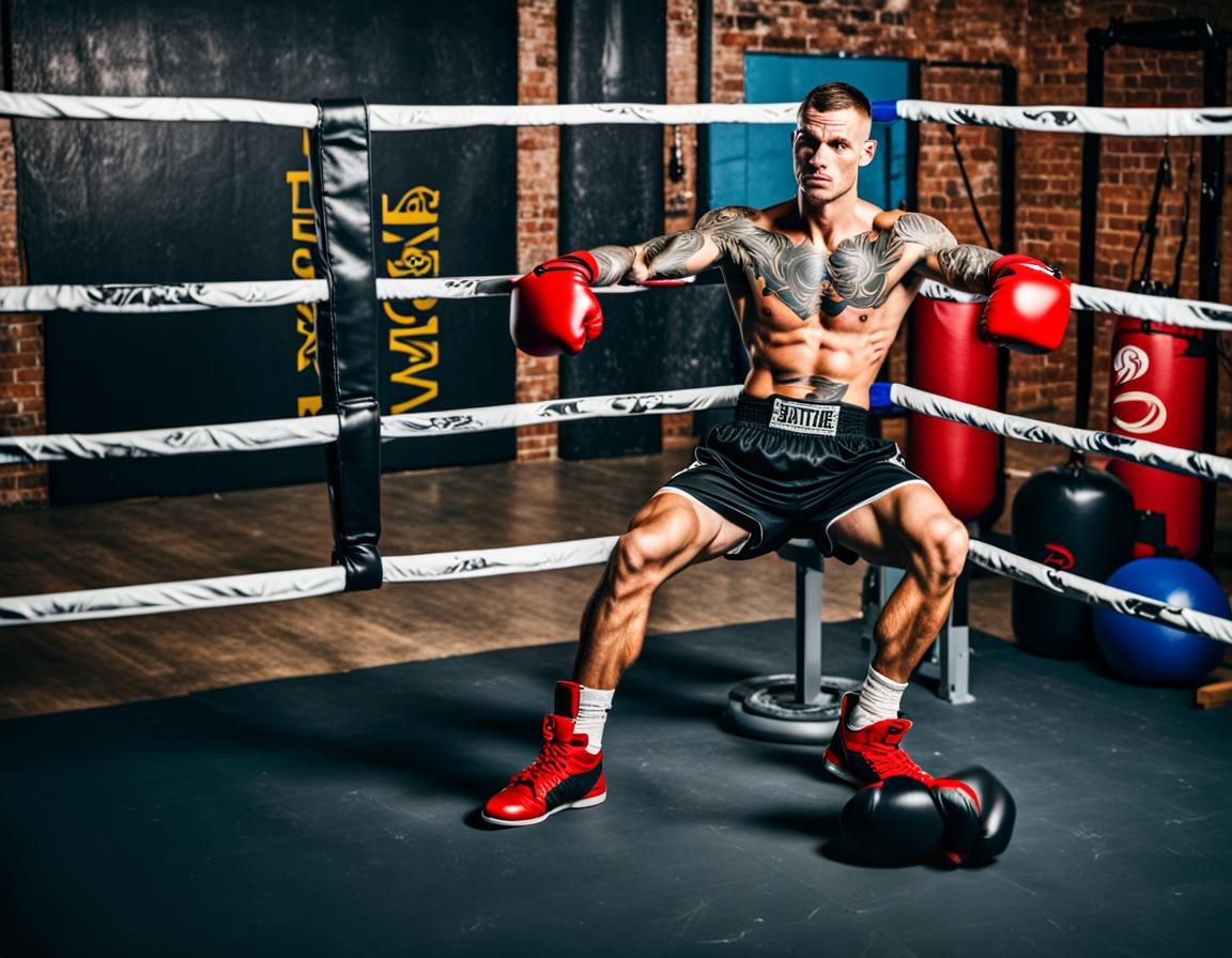 Young Tattooed Boxer in Gym with Vivid Colors