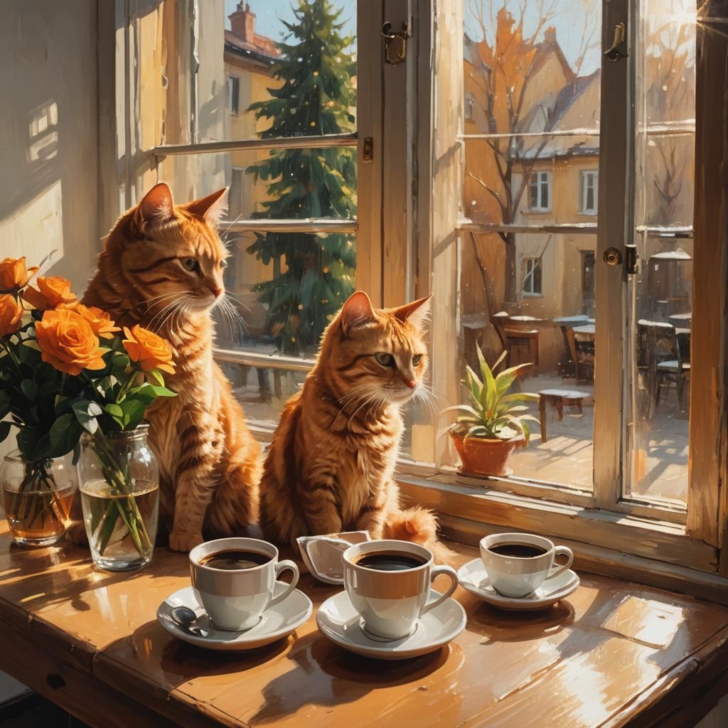 Impressionist Still Life with Cat and Coffee