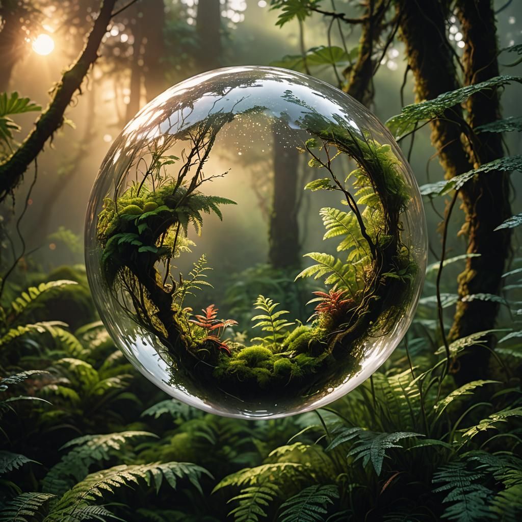Glowing Bubble Filled with Moss: Digital Matte Painting