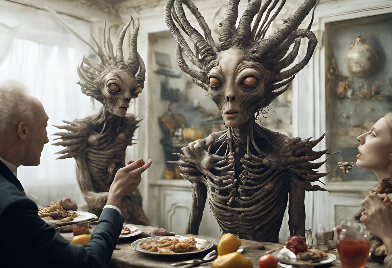 Extraterrestrial Feast: Bizarre Food in Futuristic Setting