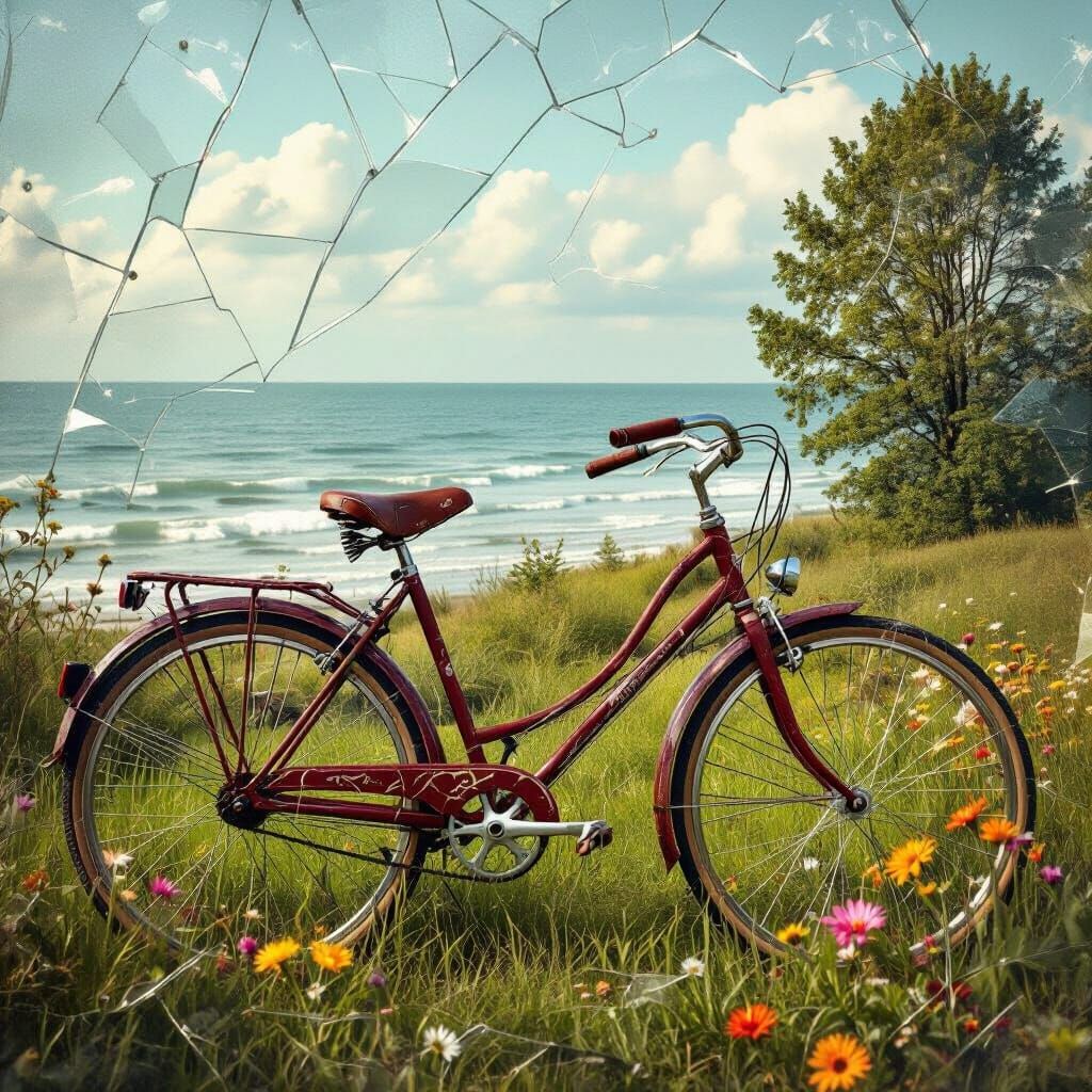 Vintage Bicycle Surrounded by Miniature Landscapes