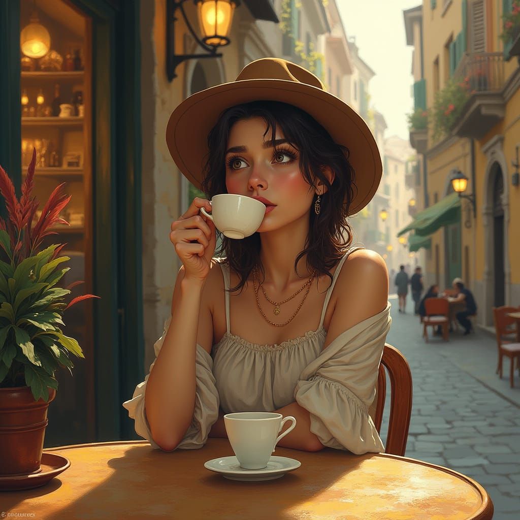 Surreal Italian Goddess in Ancient Ruins, in Dreamy Watercol...