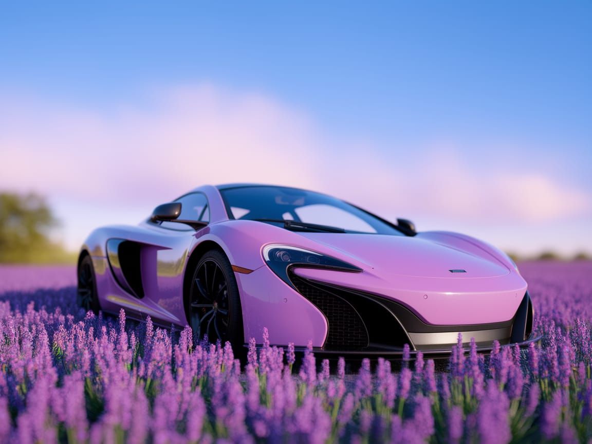 Lavender-Pink McLaren in Lavender Field, Photorealistic