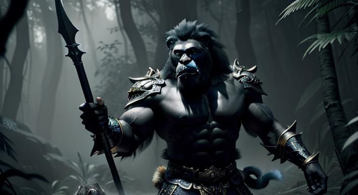 Warrior and Animal Allies in Dark Fantasy Jungle