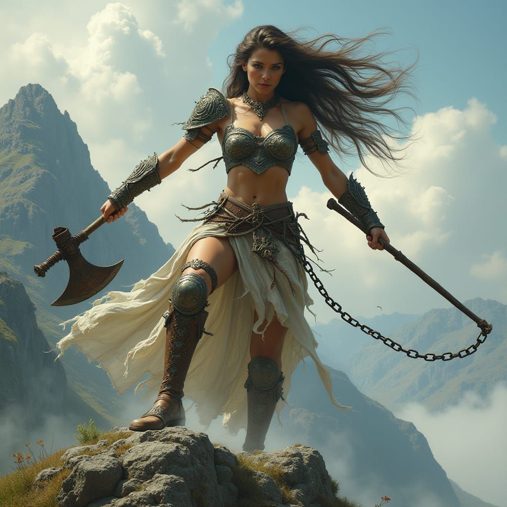 Ethereal Celtic Warrior Woman Breaks Free in the Wind
