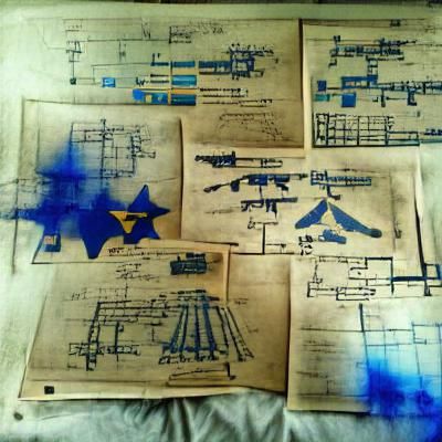 Detailed Blueprint of a Futuristic Weapon