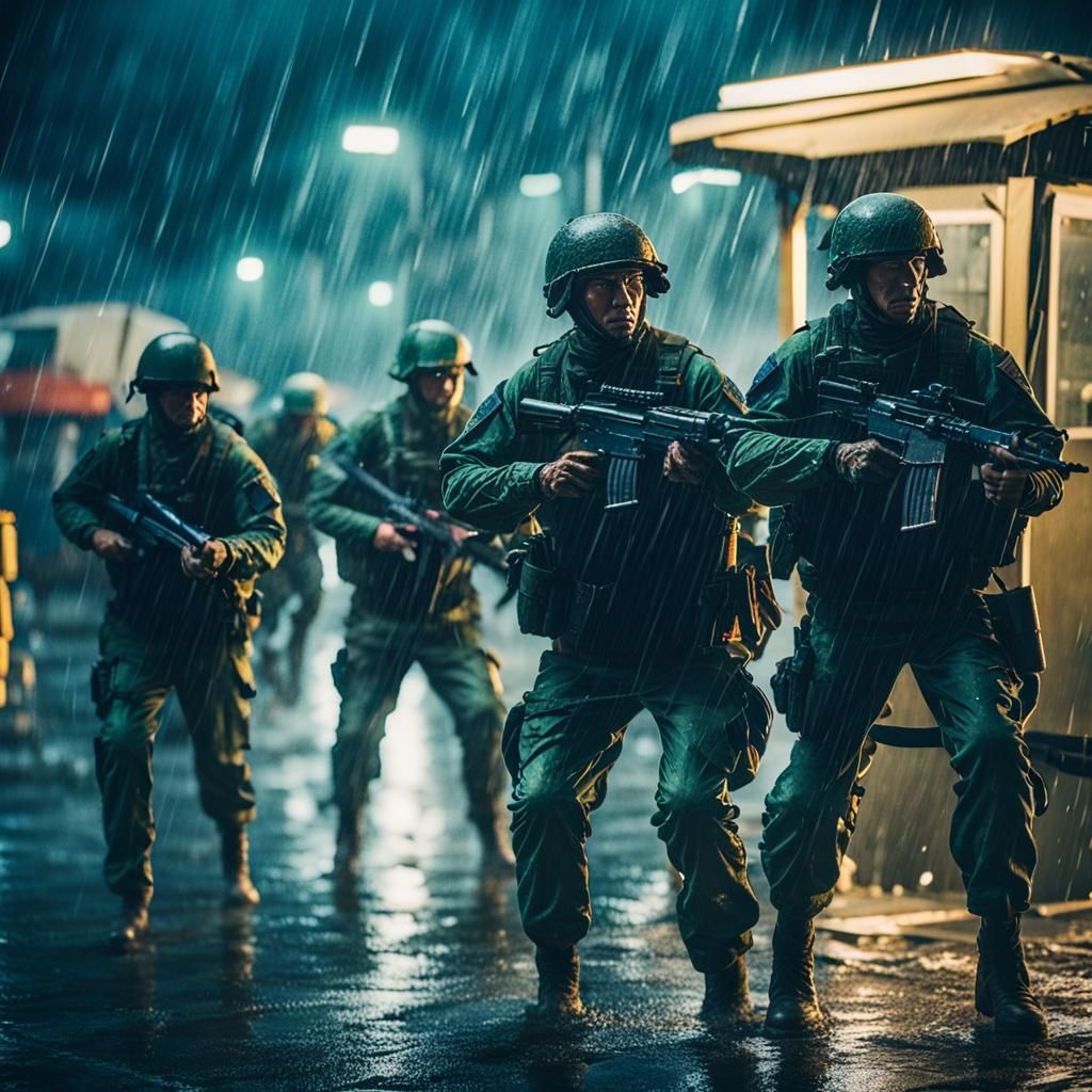 Dramatic Port Battle Scene in Cinematic Style