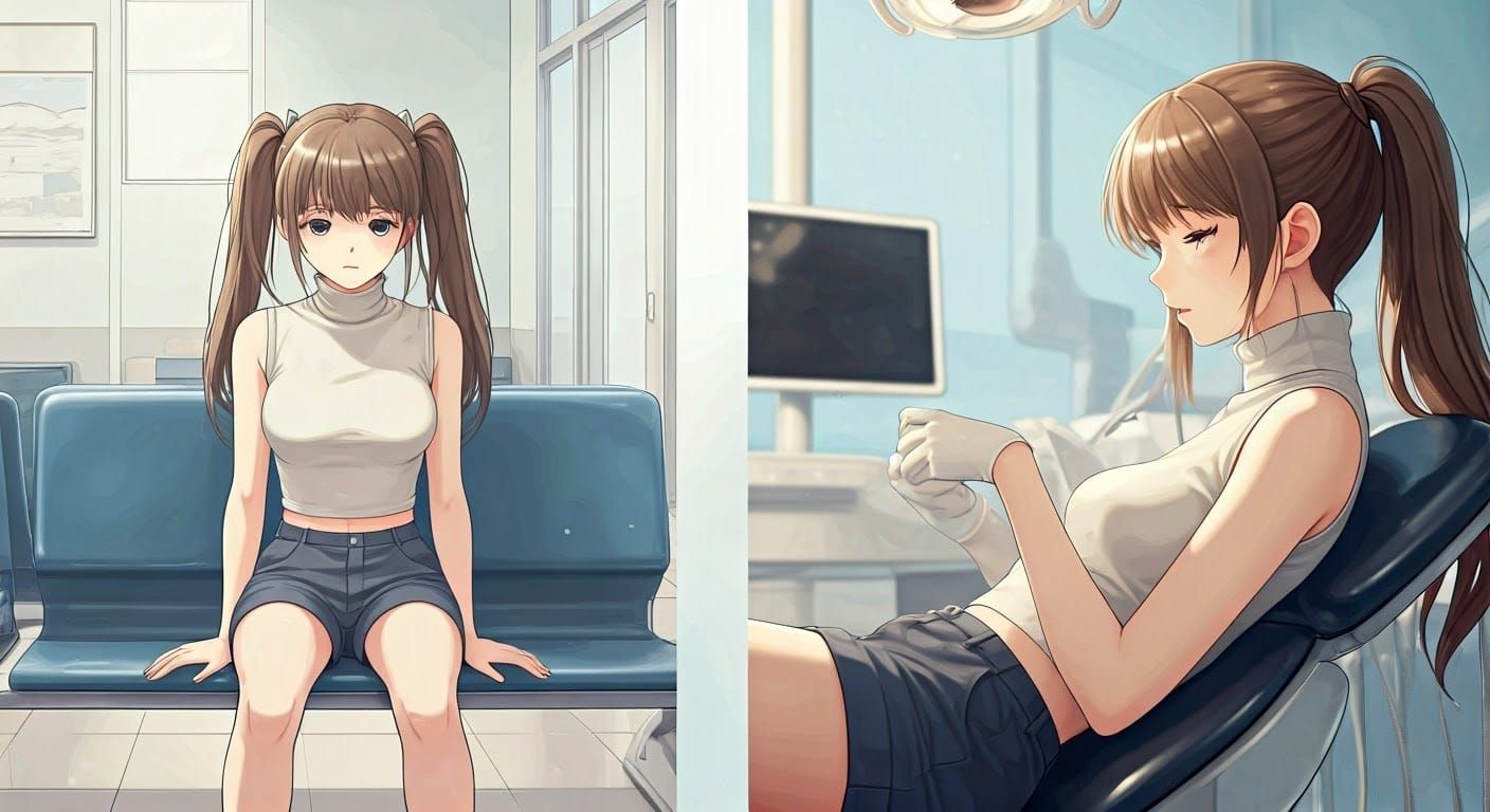Young Woman in Dental Clinic, Anime Style