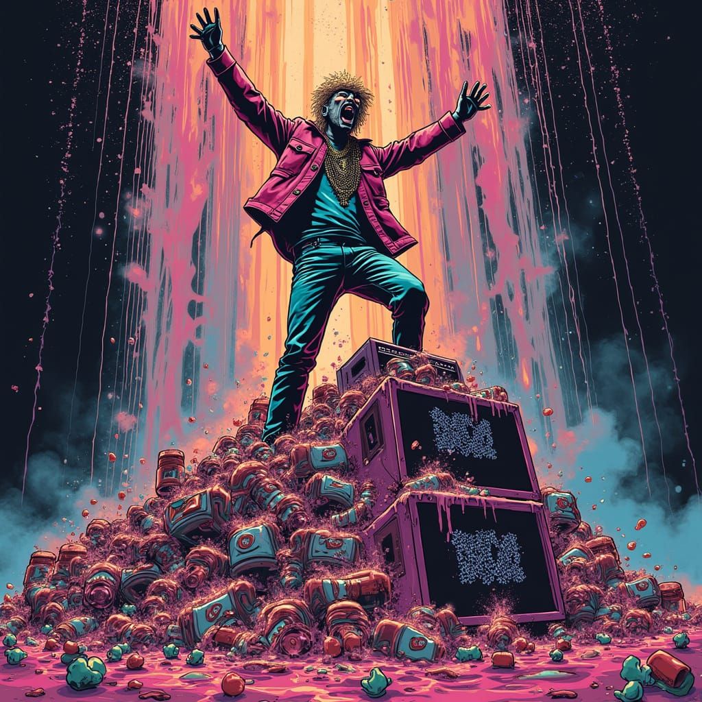 Juggalo's Faygo Waterfall Spectacle in Pop Art Style