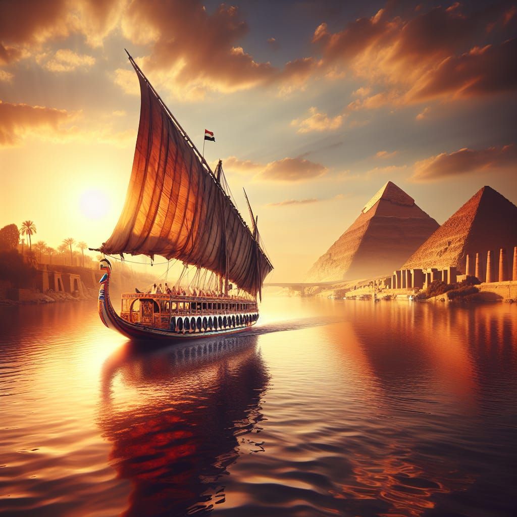 Egyptian Boat on the Nile at Sunset