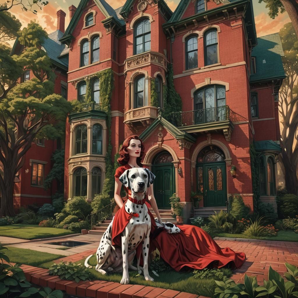 Victorian Mansion with Pin-Up Model in Fantasy Art