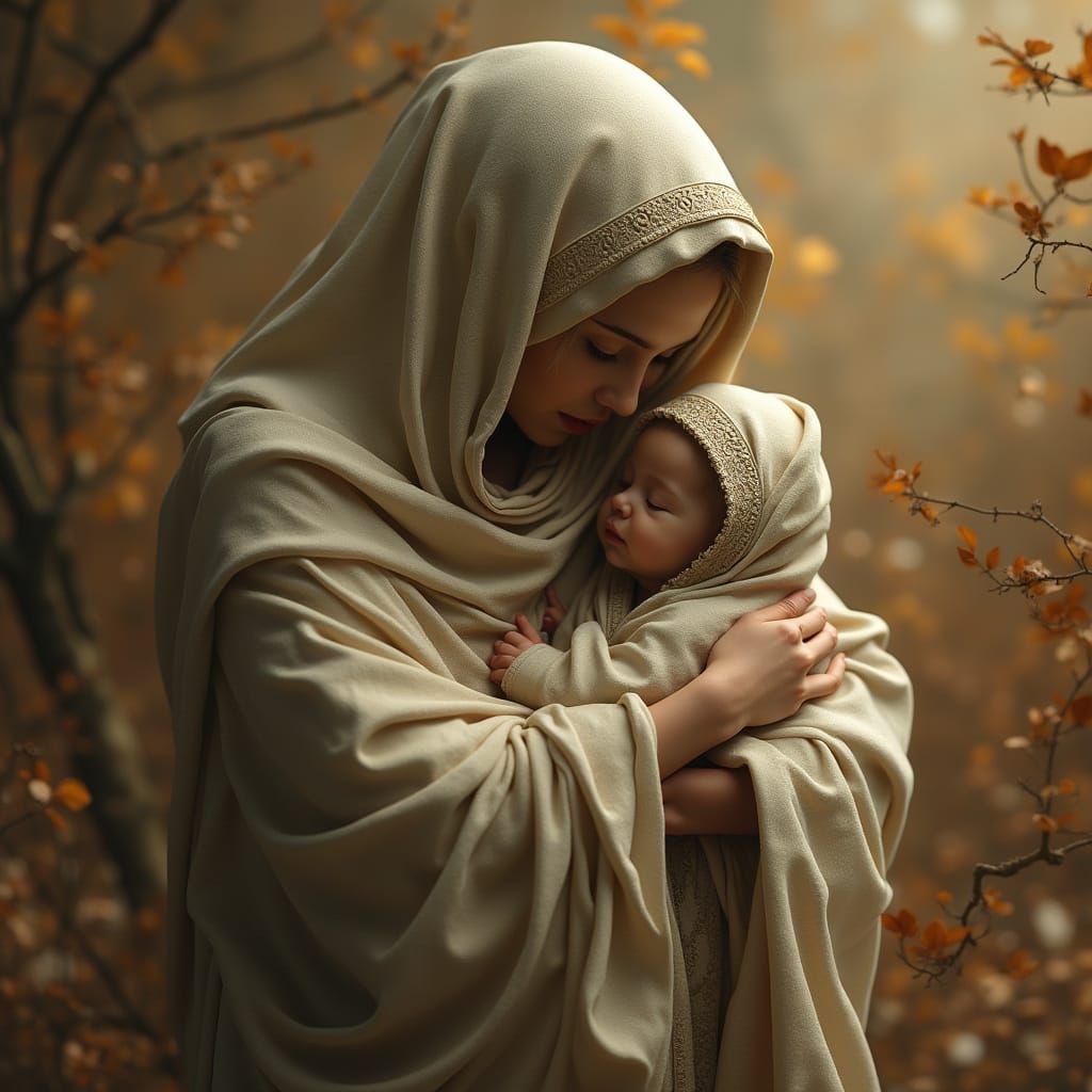 Mother and Baby in Dreamlike Embrace
