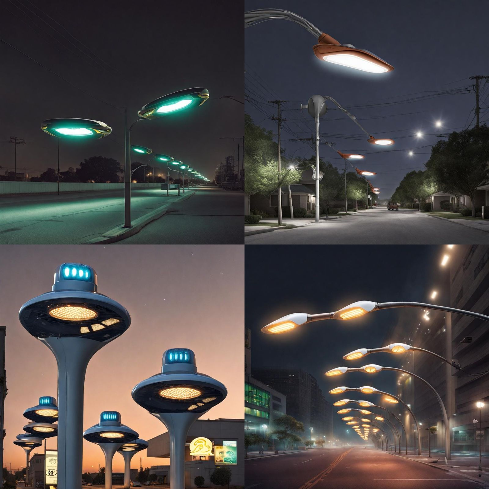 Futuristic Martian Pods Under Cobra-Head Street Lights