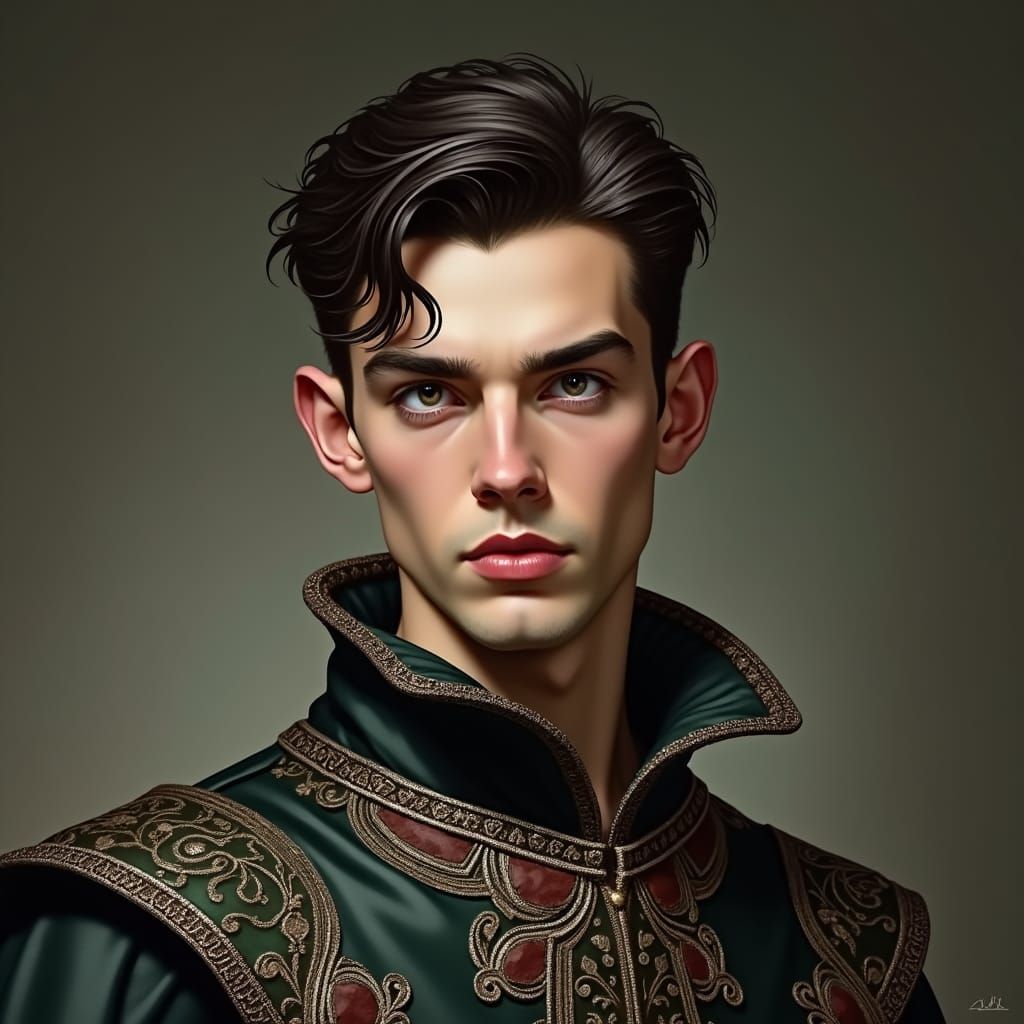 Hyperrealistic Portrait of Gaunt Man in Medieval Attire