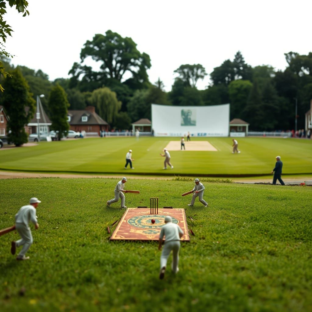 Surreal Cricket Match: Miniature vs. Gigantic