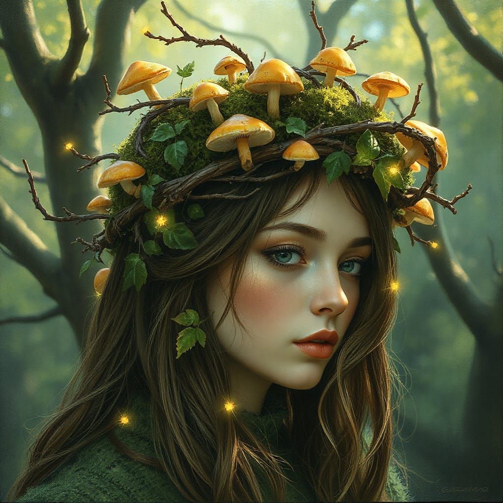 Mystical Forest Crown with Glowing Fireflies