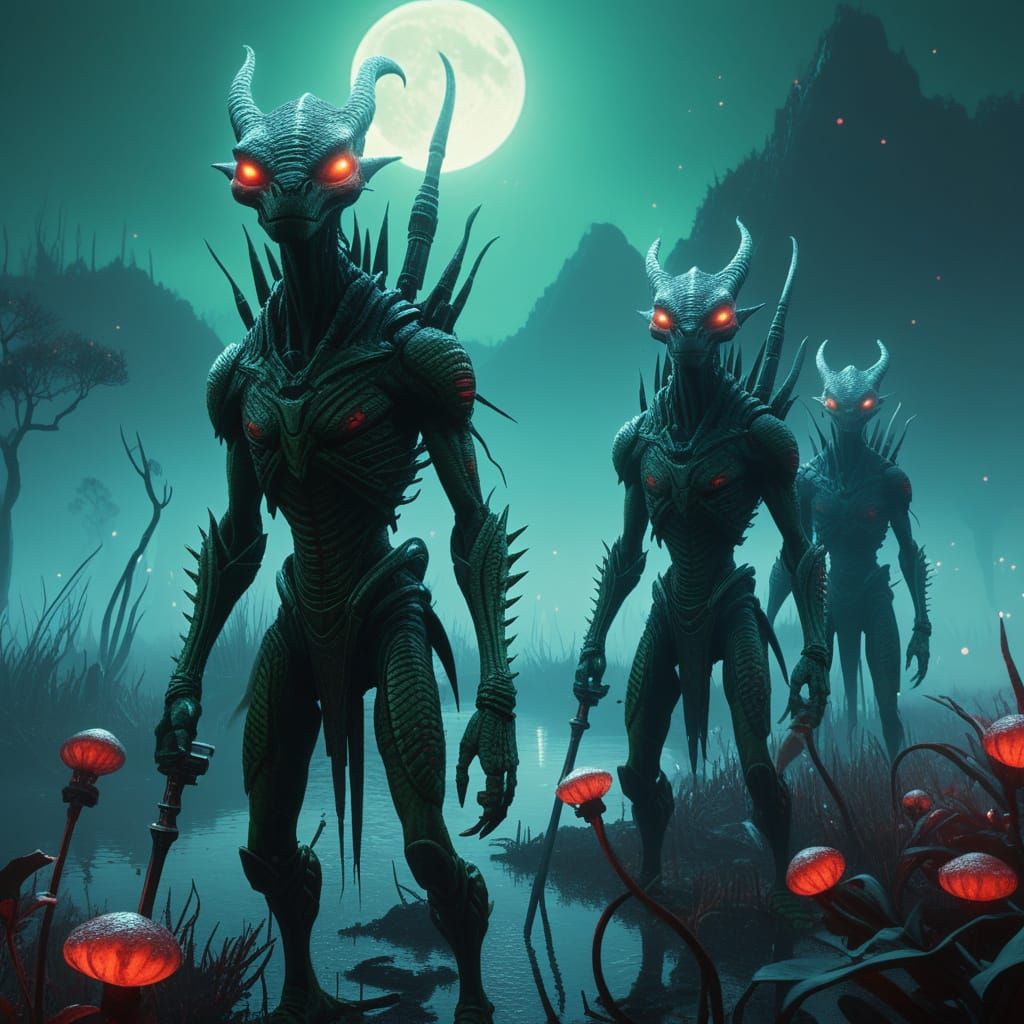 Ancient Reptilian Aliens Emerge from Misty Swamps