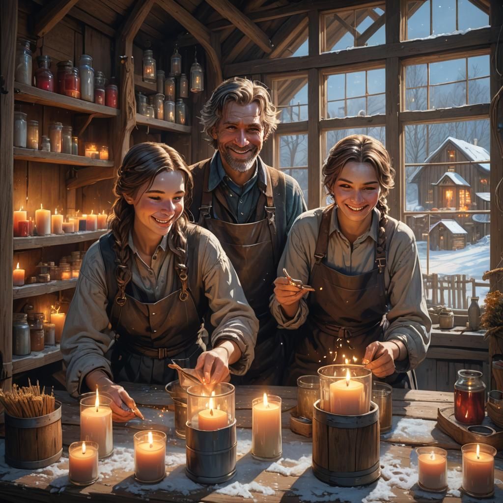 Couple Making Candles in Winter Barn