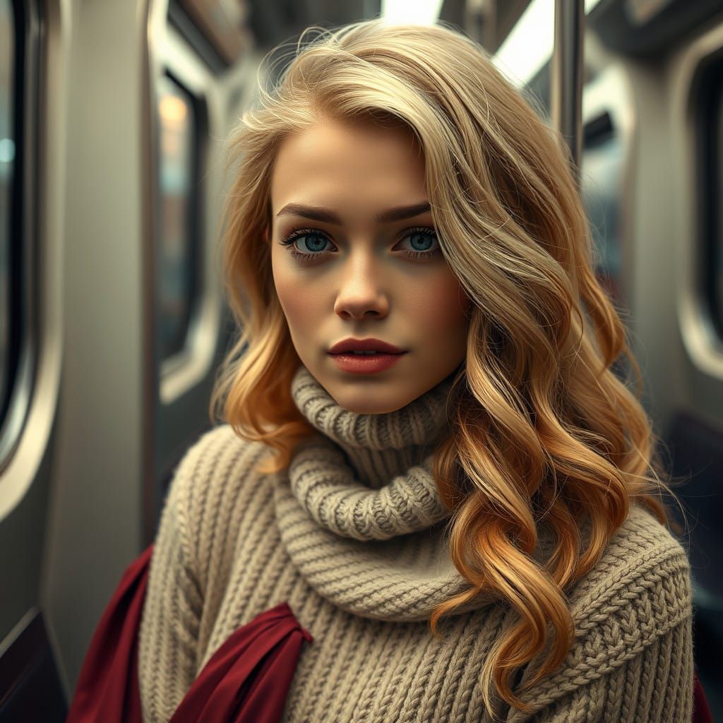 Stunning Blond in a Dreamlike Subway Scene