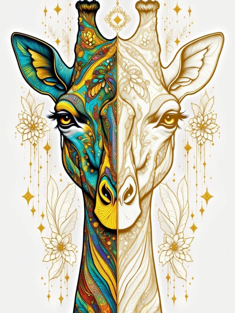 Giraffe Mandala with Gold Line Art Design