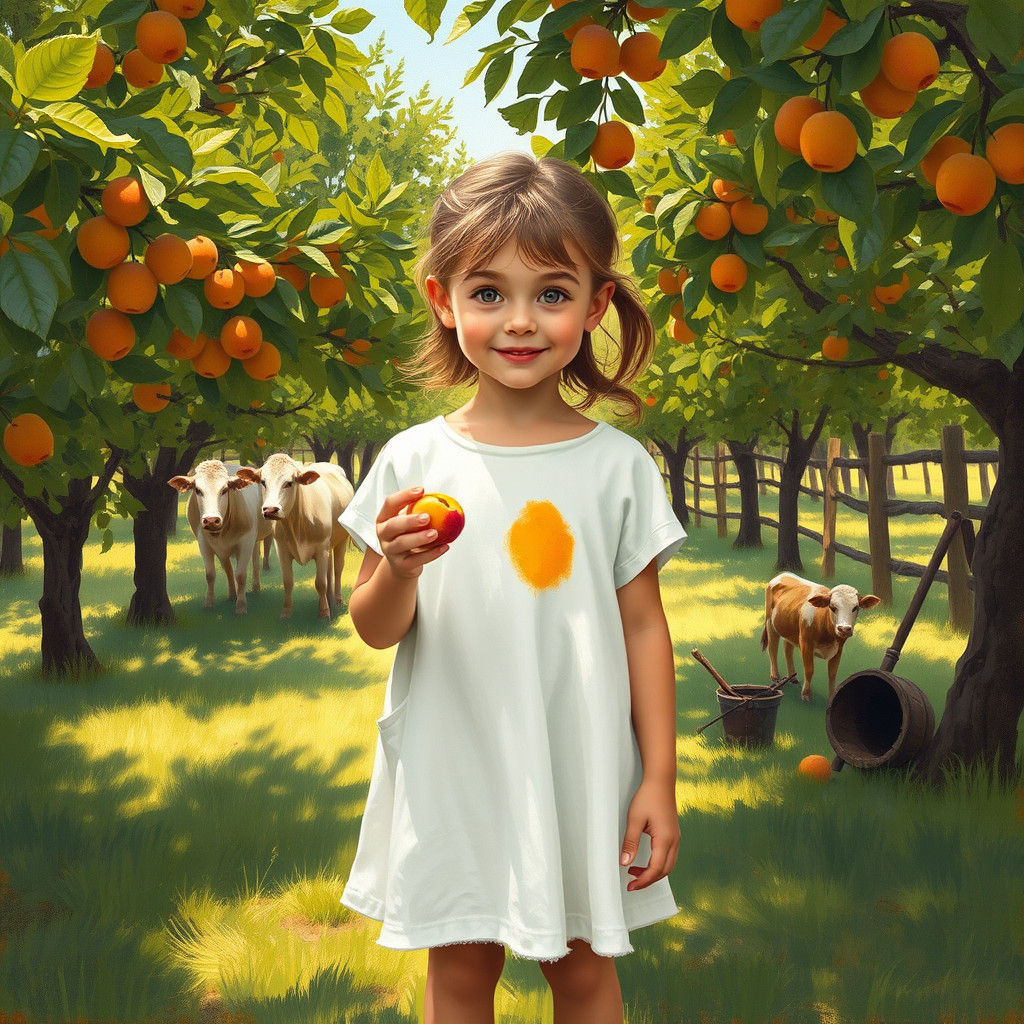 Girl in Orchard: Impressionist Style Image