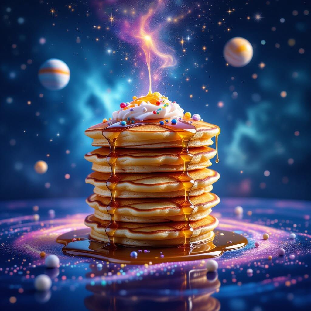 Cosmic Pancakes Over Nebula with Stardust Syrup