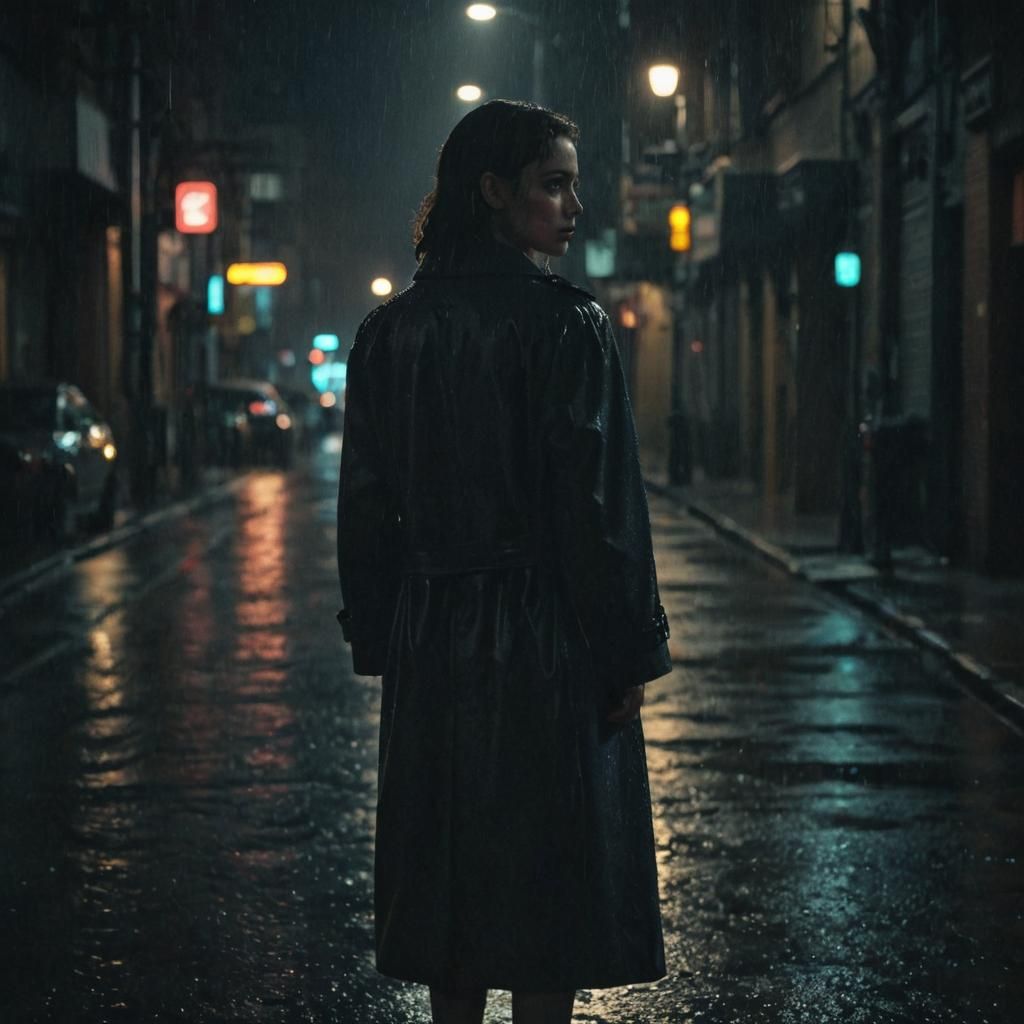 Moody Film Noir Cityscape at Night