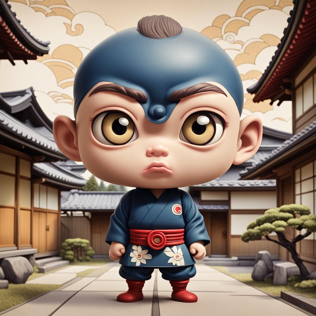 Chibi Cyclops in Vintage Japanese Art Nouveau Style