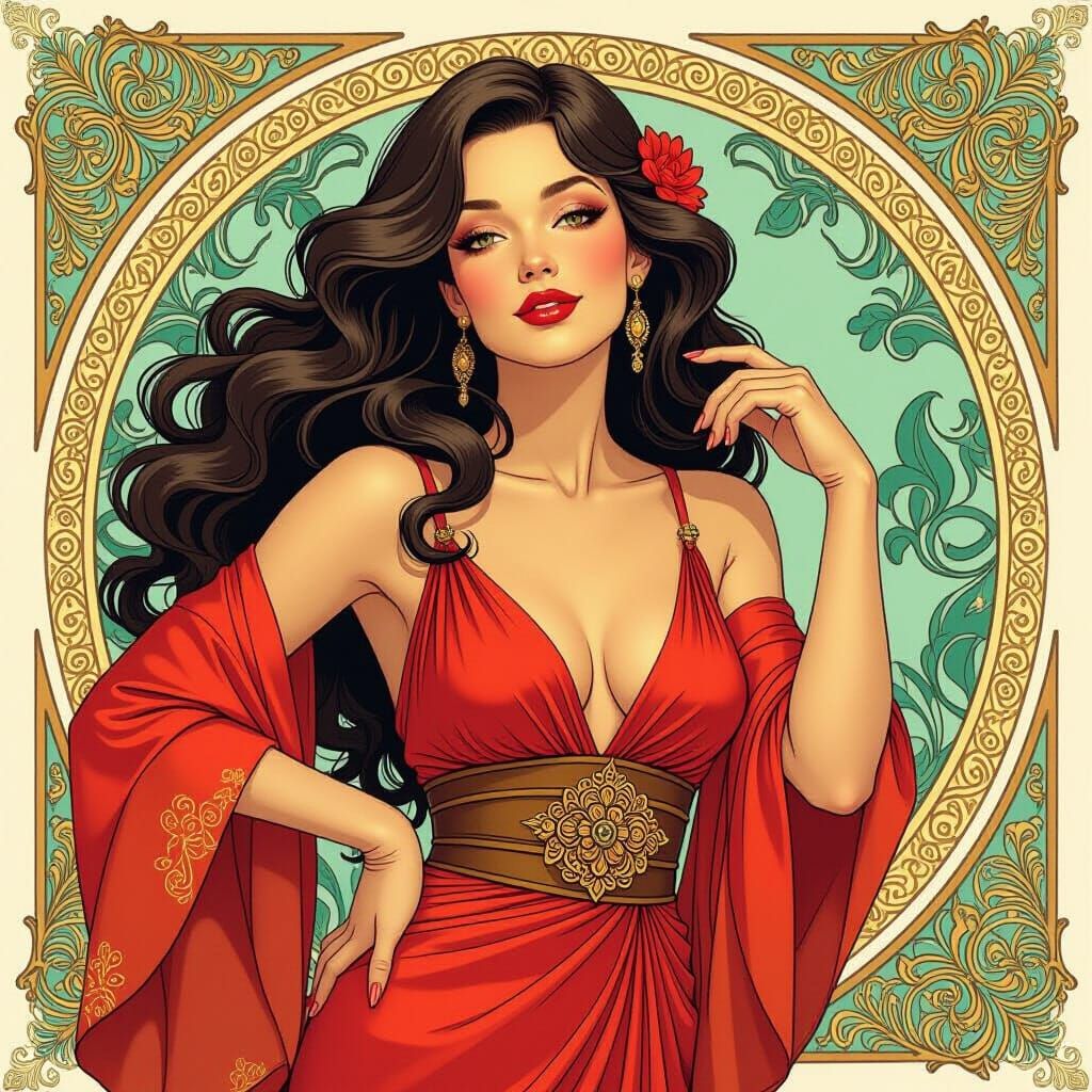 Stylish Woman in Art Nouveau Style