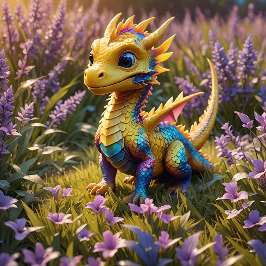 Baby Yellow Dragon in Pixar Style