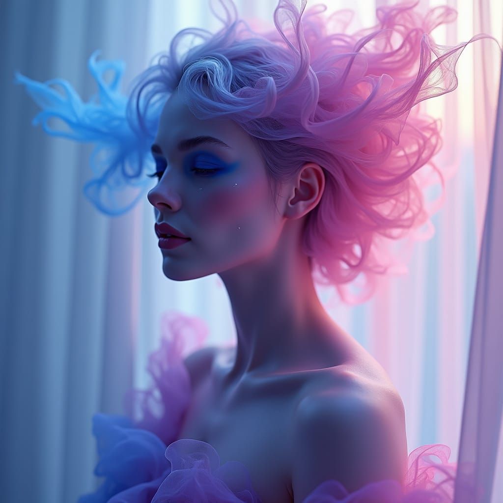 Ethereal Smoke Woman in Dreamy Lighting