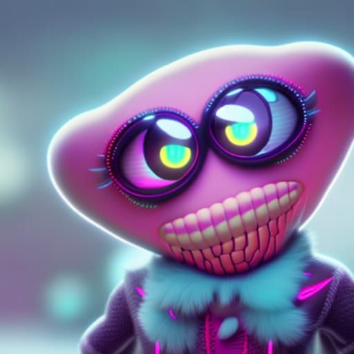 Pixar-Style Cyborg Turkey in Synthwave Style