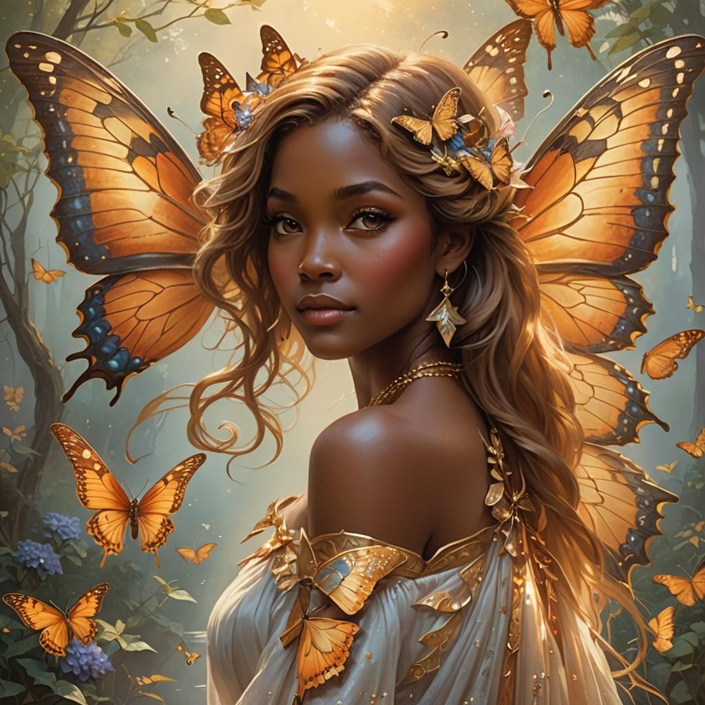 Ethereal Woman with Butterfly Wings in Fantasy Style