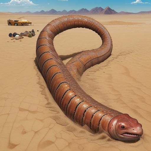 Mongolian Death Worm Swimming in Desert Sands