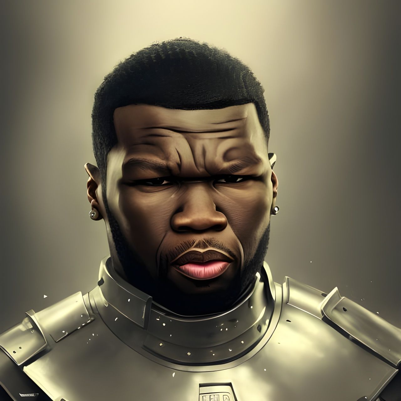 50 Cent Portrait in Riot Armor, Hyperdetailed Art