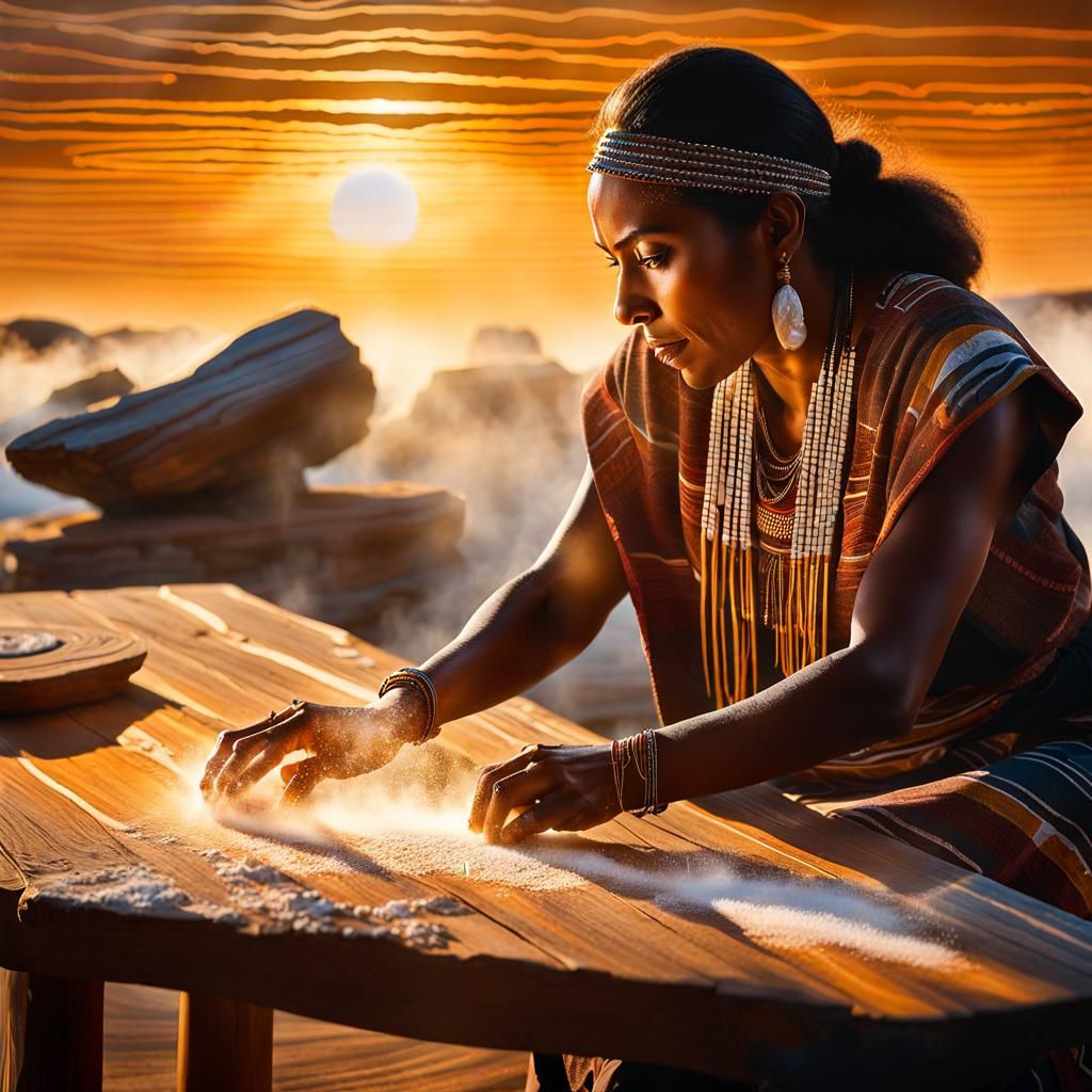 Aboriginal Woman with Salt: Airbrush Art Masterpiece