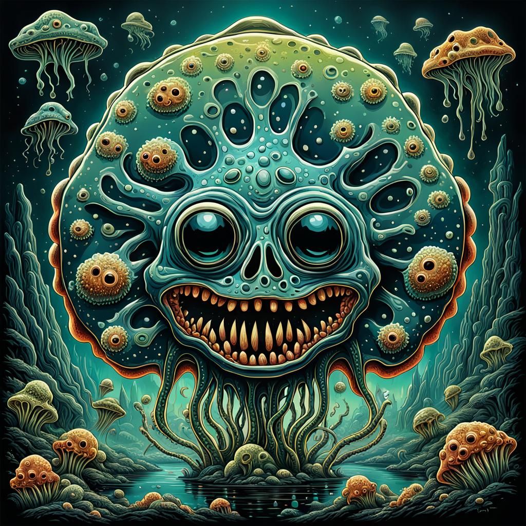 Grotesque Amoeba Artwork in Dark Surrealist Style