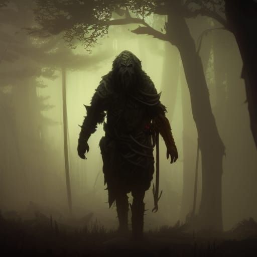 Druid Emerges in Modern City, Dark Fantasy Art