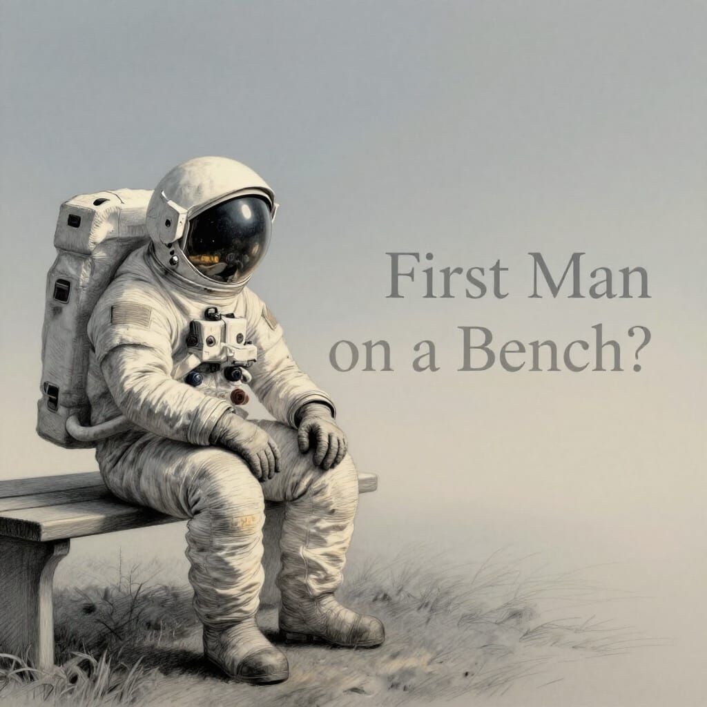 Astronaut in Thoughtful Pose, Minimalist Pencil Sketch