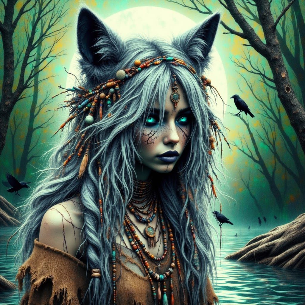 Wolf with Braids in Hyperrealistic Concept Art Style