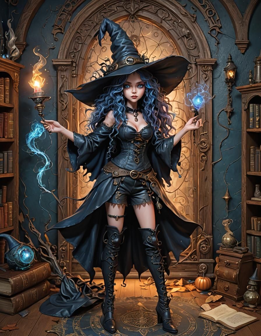 Mischievous Punk Witch Digital Art Masterpiece