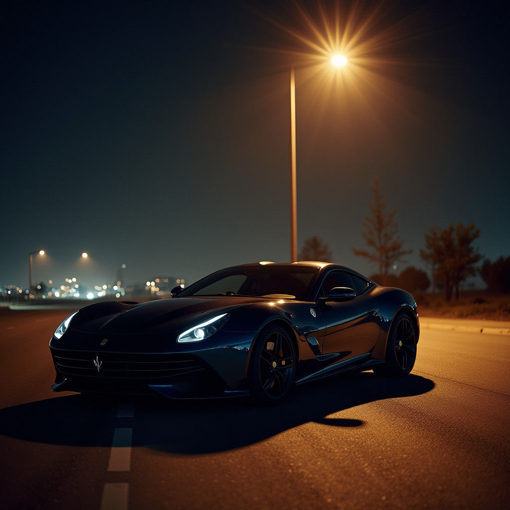 Luxury Car at Night in Film Noir Style