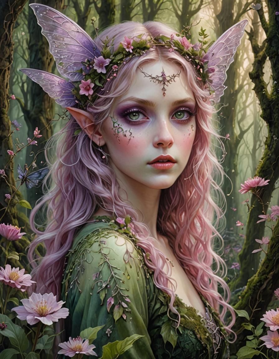 Enchanting Spring Fairy with Violet Eyes