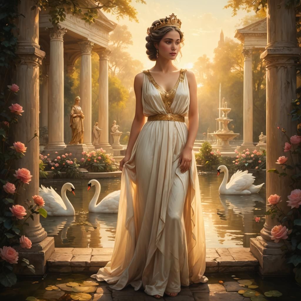 Elegant Roman Queen in Neoclassical Oil Painting